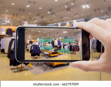 Augmented Reality For Smart Retail Business Concept.hands Holding Mobile Phone