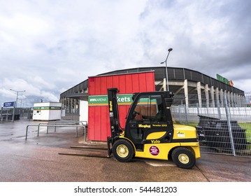 AUGSBURG,GERMANY-OCTOBER 2016: Modern Forklift Near WWK Arena