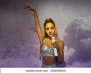 August- 1- 2018.  Wax figure of Ariana Grande, an American singer, songwriter and actress, at Madame Tussauds Wax museum in Amsterdam, the Netherlands.
