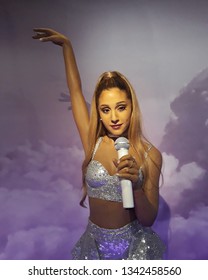 August- 1- 2018.  Wax figure of Ariana Grande, an American singer, songwriter and actress, at Madame Tussauds Wax museum in Amsterdam, the Netherlands.