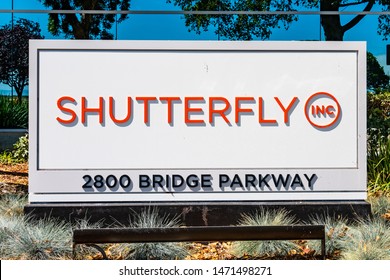 August 1, 2019 Redwood City / CA / USA - Shutterfly sign at their HQ located in Silicon Valley; Shutterfly, Inc. is an American Internet-based company specializing in image-publishing services