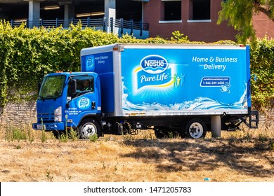 August 1, 2019 San Jose / CA / USA - Nestle Pure Life Truck Making Deliveries Of Purified (filtered) Water In South San Francisco Bay Area