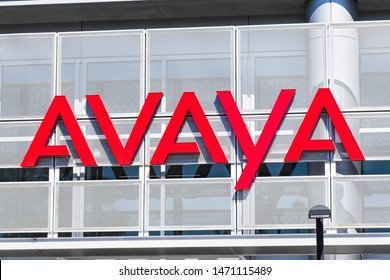 August 1, 2019 Santa Clara / CA / USA - Avaya Sign Displayed At Their HQ In Silicon Valley;  Avaya Inc Is An American Multinational Technology Company That Specializes In Business Communications