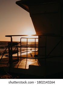 August 10 2020 - Laguna Beach, CA - Lifeguard Tower During Sunset