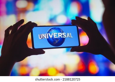 August 10, 2022, Brazil. In This Photo Illustration, The Universal Studios (Universal Pictures) Logo Is Displayed On A Smartphone Screen