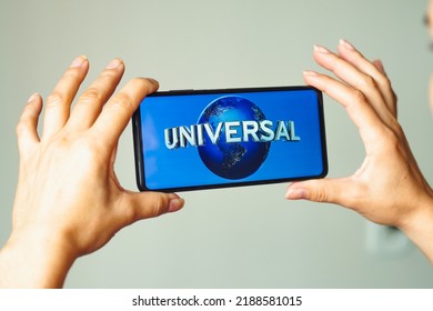 August 11, 2022, Brazil. In This Photo Illustration, The Universal Studios (Universal Pictures) Logo Is Displayed On A Smartphone Screen