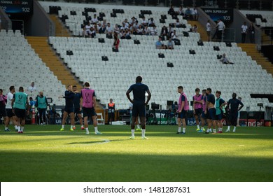 AUGUST 13, 2019 - ISTANBUL, TURKEY: Chelsea FC Players Warming Up On The Field. 2019 UEFA Super Cup. Chelsea FC Pre-match Open Training