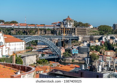 August 13, 2019. Porto, Portugal. Panorama Of The Central Part Of The City From The Top Point. View Of Dom Luís I Bridge. (Ponte De Dom Luís I).
