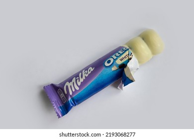 August 13, 2022 Ukraine City Kyiv Milka Oreo Chocolate Bar On A Colored Background