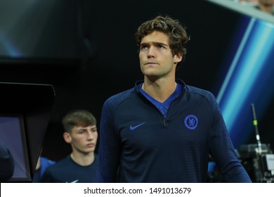 AUGUST 14, 2019 - ISTANBUL, TURKEY: Marcos Alonso Beautiful Close-up Portrait Before The Match. UEFA Super Cup Liverpool - Chelsea