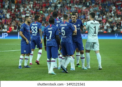 AUGUST 14, 2019 - ISTANBUL, TURKEY: Chelsea FC Players Staying Together Before The Match. UEFA Super Cup Liverpool - Chelsea