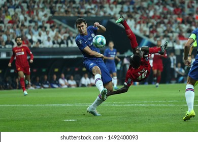 AUGUST 14, 2019 - ISTANBUL, TURKEY: Amazing Specatular Shot On Goal, Overhead Bicycle Kick By Liverpool Striker Sadio Mane. UEFA Super Cup Liverpool - Chelsea