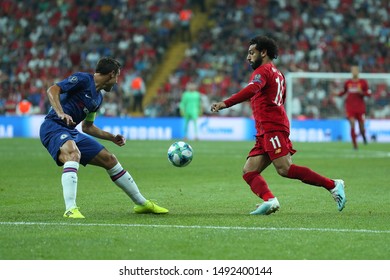 AUGUST 14, 2019 - ISTANBUL, TURKEY: Mo Mohamed Salah Hamed Mahrous Ghaly of Liverpool portrait runs and dribbles the ball. UEFA Super Cup Liverpool - Chelsea