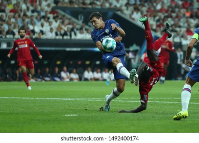 AUGUST 14, 2019 - ISTANBUL, TURKEY: Amazing Specatular Shot On Goal, Overhead Bicycle Kick By Liverpool Striker Sadio Mane. UEFA Super Cup Liverpool - Chelsea