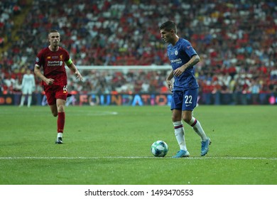 AUGUST 14, 2019 - ISTANBUL, TURKEY: Christian Pulisic Runs And Dribbles The Ball With Spectacular Beautiful Moves. UEFA Super Cup Liverpool - Chelsea