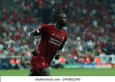 AUGUST 14, 2019 - ISTANBUL, TURKEY: Sadio Mane Beautiful Close-up Portrait Celebrating Scored Goal. UEFA Super Cup Liverpool - Chelsea