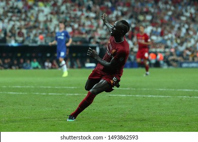 AUGUST 14, 2019 - ISTANBUL, TURKEY: Sadio Mane Beautiful Portrait Celebrating Scored Goal. UEFA Super Cup Liverpool - Chelsea