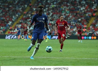 AUGUST 14, 2019 - ISTANBUL, TURKEY: Tammy Abraham Beautiful Portrait Runs Fast And Dribbles The Ball With Spectacular Moves. UEFA Super Cup Liverpool - Chelsea