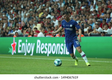 AUGUST 14, 2019 - ISTANBUL, TURKEY: Mason Mount Beautiful Portrait Runs And Dribbles With The Ball. UEFA Super Cup Liverpool - Chelsea