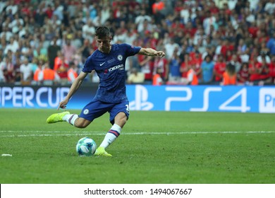 AUGUST 14, 2019 - ISTANBUL, TURKEY: Mason Mount Shoots And Scores A Goal From The Penalty Spot. UEFA Super Cup Liverpool - Chelsea Penalty Shoot-out