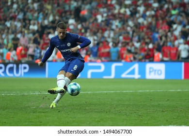 AUGUST 14, 2019 - ISTANBUL, TURKEY: Ross Barkley Shoots And Scores A Goal From The Penalty Spot. UEFA Super Cup Liverpool - Chelsea Penalty Shoot-out