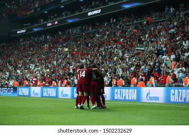 AUGUST 14, 2019 - ISTANBUL, TURKEY: Liverpool FC Players Celebrate Beautiful Winning Goal Scored By Sadio Mane. Happy Emotions. UEFA Super Cup Liverpool - Chelsea