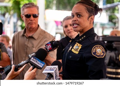 August 14, 2019 - Portland Oregon USA: Portland Police Chief Danielle Outlaw Gives A Press Conference On Pioneer Square Ahead Of Upcoming Protests.