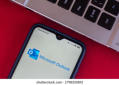 August 17, 2020, Brazil. In This Photo Illustration The Microsoft Outlook App Logo Seen Displayed On A Smartphone