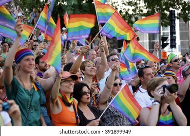 August 18, 2013 - Montreal, Quebec, Canada - Gay Pride Parade Moves Along Boulevard Rene Levesque.