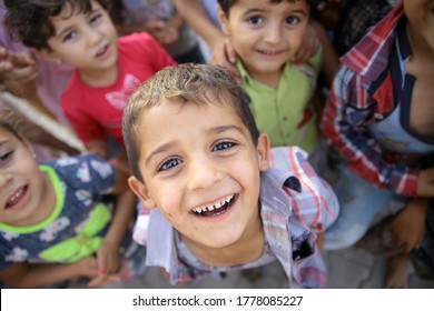 August 19, 2016 : Syrian children posing for Camera at the Kilis refugee Camp in Kilis, Turkey 