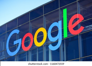 August 19, 2018 Mountain View / CA / USA - Google logo on one of the buildings situated in Googleplex, the company's main campus in Silicon Valley