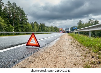 August 19, 2022,Tinuzi, Latvia: car accident on a road, truck after a collision with a road barrier, transportation background