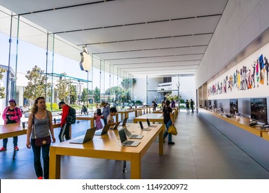 August 2, 2018 Palo Alto / CA / USA - Indoor view of the Apple store located at the open air Stanford shopping center, Silicon Valley