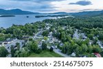 August 20 2024, Sunny afternoon summer aerial image of the area surrounding Bolton Landing, NY, USA and Lake George.