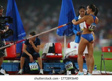 In August 2008, Yelena Isinbayeva Became The Olympic Champion In The Beijing Summer Olympics With 5.05 Meters In The Pole Vault.