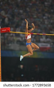 In August 2008, Yelena Isinbayeva Became The Olympic Champion In The Beijing Summer Olympics With 5.05 Meters In The Pole Vault.