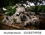 August 2014. Old Japanese tank on Saipan  island in Last Command Post Park.