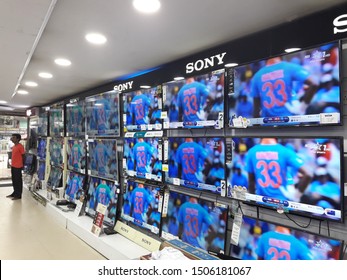 August 2019, Mumbai, India: LET - LCD TV Displayed In A Super Market For Sale. People Looking For Their Best Choice. Indian Electronic Market.