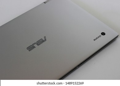 August 2019, Swansea, Wales. ASUS Chrome Book C434 Isolated On White Background.
Elegant And Slim Laptop New In Box
Silver Keyboard