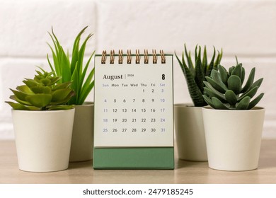 August .2024 desk calendar on your desktop for planning