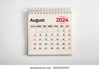 August 2024. Resolution, strategy, solution, goal, business and holidays. Date - month August 2024. Page of annual monthly calendar - August 2024