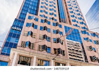 August 21, 2019 San Francisco / CA / USA - OKTA headquarters in SOMA district; Okta, Inc. is an American identity and access management company
