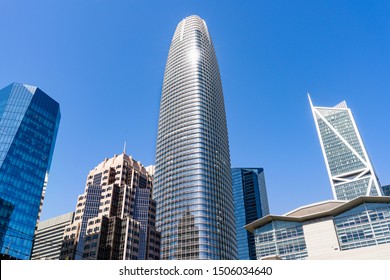 August 21, 2019 San Francisco / CA / USA - Salesforce tower rising above other skyscrapers and creating a new skyline in downtown San Francisco