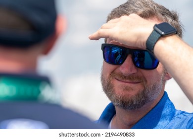 August 21, 2022 - Watkins Glen, NY, USA: Chris Buescher Meets With Dale Jr. For The Go Bowling At The Glen In Watkins Glen, NY, USA.