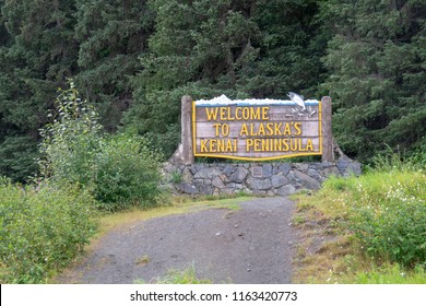 AUGUST 3 2018 - COPPER LANDING, ALASKA: Sign Welcomes Visitors And Tourists To Alaska's Kenai Peninsula Along The Turnagain Arm Highway. The Area Is Known For Halibut Fishing