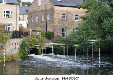 August 3 2019, Harefield, England: Canoe Slalom Poles Over Gushing Water