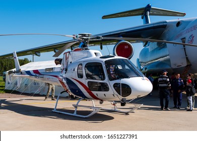 August 30, 2019. Zhukovsky, Russia. french multirole helicopter Eurocopter AS350 Ecureuil at the International Aviation and Space Salon MAKS 2019.
