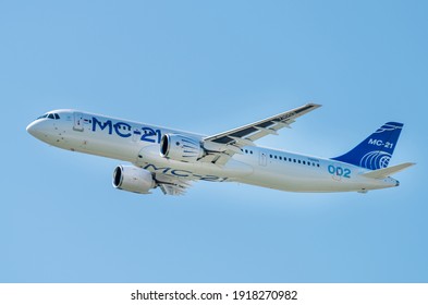 August 30, 2019. Zhukovsky, Russia. Promising Russian Medium-range Narrow-body Passenger Aircraft Irkut MC-21.