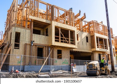 August 31, 2019 San Jose / CA / USA - Multifamily Residential Building Under Construction; Silicon Valley And The San Francisco Bay Area Is Currently Facing A Housing Crisis