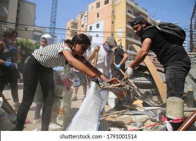 August 6, 2020: Lebanese volunteers band together to clean up and give aid in Beirut Downtown after the tragic explosion happened in Port of Beirut on August 4, 2020 - Beirut Lebanon